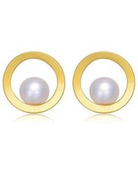 Genevive Jewelry - 14k Over Silver 6-6mm Pearl Earrings - Lyst