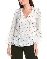 Adrianna Papell - Printed Ruffle Tie Neck Chiffon Woven Top - Lyst