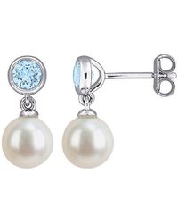 Rina Limor - 0.60 Ct. Tw. Sky Topaz & 7-7.5Mm Pearl Stud Earrings - Lyst