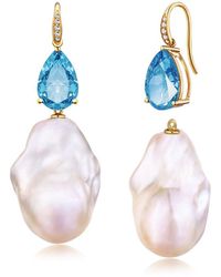 Kai Fine Jewelry - 14K 7.05 Ct. Tw. Diamond & Topaz & 16-17Mm Pearl Drop Earrings - Lyst