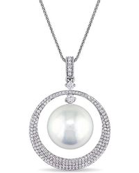 Pearls - 14k 1.00 Ct. Tw. Diamond & 13-13.5mm South Sea Pearl Floating Halo Pendant - Lyst