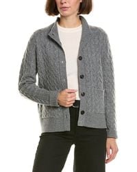 InCashmere - Mock Neck Wool & Cashmere-Blend Cable Cardigan - Lyst