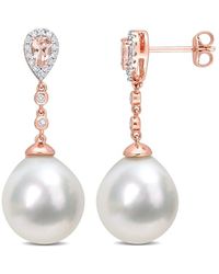 Rina Limor Rose Over Silver 0.76 Ct. Tw. Diamond & Gemstone 12-12.5mm Pearl Earrings - White