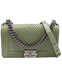 Chanel - Quilted Leather Chevron Medium Boy Double Flap Bag (Authentic Pre-Owned) - Lyst