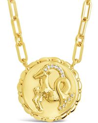 Sterling Forever - 14k Plated Cz Bold Link Capricorn Zodiac Necklace - Lyst
