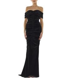 Monique Lhuillier - Off The Shoulder Ruched Silk-lined Gown - Lyst