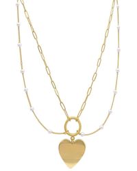 Adornia - 14k Plated Pearl Mixed Chain Draped Heart Necklace - Lyst