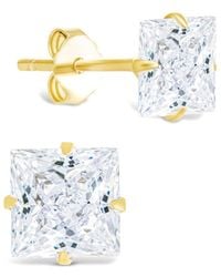 Sterling Forever - 14k Over Silver Cz Princess Cut Prong Set Stud Earrings - Lyst