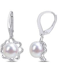 Rina Limor - Silver 0.12 Ct. Tw. Diamond 9-9.5mm Pearl Floral Earrings - Lyst