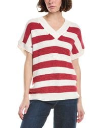 Eleventy - Striped V-neck Linen-blend Sweater - Lyst