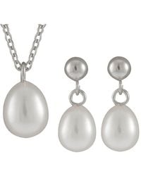 Splendid - Rhodium Plated 6-6.5mm Pearl Cz Necklace & Earrings Set - Lyst