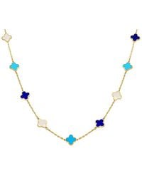 Italian Gold - 14K Mother Of Pearl, Lapis Station Necklace - Lyst