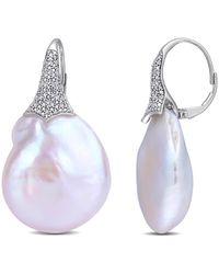Rina Limor 14k 0.24 Ct. Tw. Diamond 20-20.5mm Pearl Drop Earrings - Multicolour