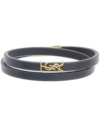 Saint Laurent - Cassandre Double Wrap Leather Bracelet - Lyst