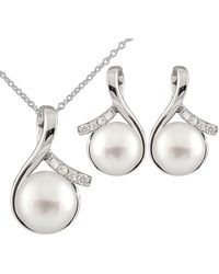 Splendid - Silver 8-10mm Freshwater Pearl & Cz Earrings & Necklace Set Set - Lyst