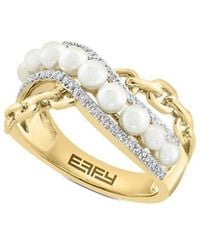 Effy Fine Jewelry - 14K 0.17 Ct. Tw. Diamond & 2.5-3Mm Pearl Ring - Lyst