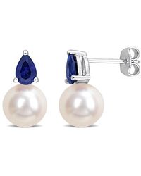 Rina Limor - Silver 1.34 Ct. Tw. Blue Sapphire 8.5-9mm Pearl Studs - Lyst