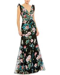 Mac Duggal - Embroidered Floral Plunge Neck Trumpet Gown - Lyst