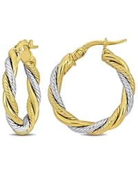 Italian Gold - 10k Italian Two-tone Twisted Hoops - Lyst