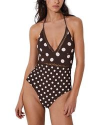 Reiss - Ray Polka Dot Lattice Trim Swimsuit - Lyst