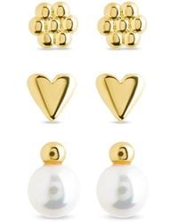 Sterling Forever - 14k Over Silver 9.5mmmm Pearl Irene Pearl, Flower, & Heart Set Of 3 Earrings - Lyst