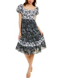 CELINA MOON - Smocked Midi Dress - Lyst