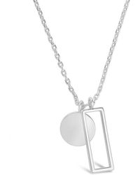 Sterling Forever Rhodium Plated Rectangle & Circle Pendant Necklace - White