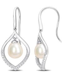 Rina Limor - Silver 0.30 Ct. Tw. White Sapphire 8-8.5mm Pearl Open Earrings - Lyst