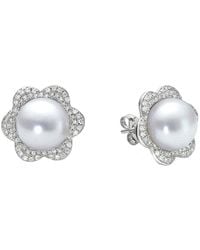 Belpearl - Silver 11-10mm Freshwater Pearl Cz Earrings - Lyst