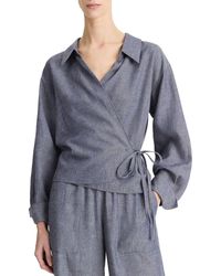 Vince - Collared Linen-Blend Wrap Top - Lyst