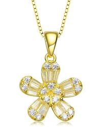 Genevive Jewelry - 14k Over Silver Cz Flower Pendant Necklace - Lyst