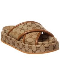 Gucci - Gg Canvas & Leather Platform Sandal - Lyst