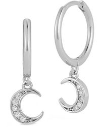 Glaze Jewelry - Silver Cz Moon Huggie Earrings - Lyst