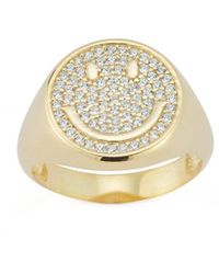Sphera Milano - 14k Over Silver Pave Smiley Face Signet Ring - Lyst