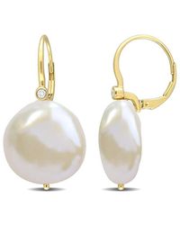 Rina Limor - 14k 0.06 Ct. Tw. Diamond 17.5-18mm Pearl Earrings - Lyst