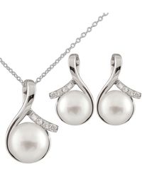 Splendid - Rhodium Over Silver 8-10mm Pearl Necklace & Earrings Set - Lyst