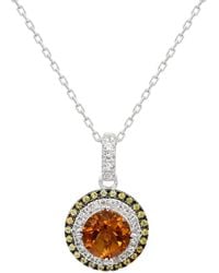 Suzy Levian - Silver 0.02 Ct. Tw. Diamond & Gemstone Double Halo Pendant - Lyst