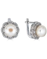 Belpearl - Silver 10-9mm Freshwater Pearl Cz Earrings - Lyst