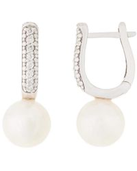 Masako Pearls - 14k 0.12 Ct. Tw. Diamond 7-7.5mm Pearl Earrings - Lyst