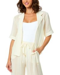 Cece - Linen-Blend Tie Front Shirt - Lyst