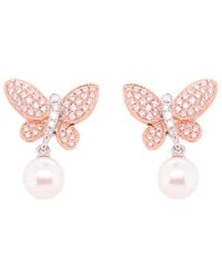 Diana M. Jewels Fine Jewellery 14k Rose Gold 0.25 Ct. Tw. Diamond 4mm Pearl Earrings - Pink