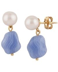 Liv Oliver - 18K Plated 14.20 Ct. Tw. Lace Agate & 6-8Mm Pearl Earrings - Lyst