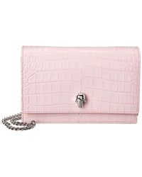 Alexander McQueen Skull Mini Croc-embossed Leather Shoulder Bag - Pink