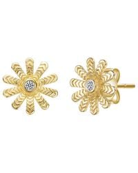 Genevive Jewelry - 14K Plated Cz Flower Earrings - Lyst