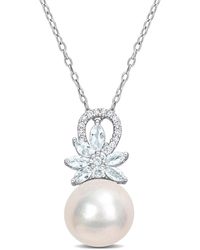 Rina Limor - Silver 0.67 Ct. Tw. Diamond & Aquamarine 11-12mm Pearl Flower Pendant - Lyst