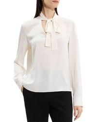 Theory - Open Neck Silk Tie Blouse - Lyst