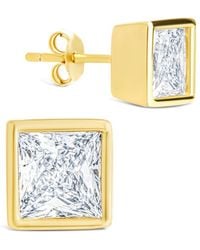 Sterling Forever - 14k Over Silver Cz Princess Cut Bezel Set Stud Earrings - Lyst
