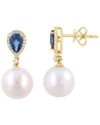 Effy Fine Jewelry - 14K 0.99 Ct. Tw. Diamond & London Topaz & 9.5Mm Pearl Earrings - Lyst