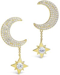 Sterling Forever 14k Plated Cz Moon & Dangle Star Studs - Multicolor
