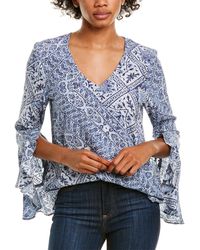 S Karen Kane 2L98526 Blue Scarf Print Ruffle Sleeve Top $138